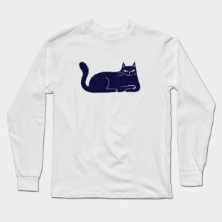 Moody blue cat evil smile mood - facing right Long Sleeve T-Shirt